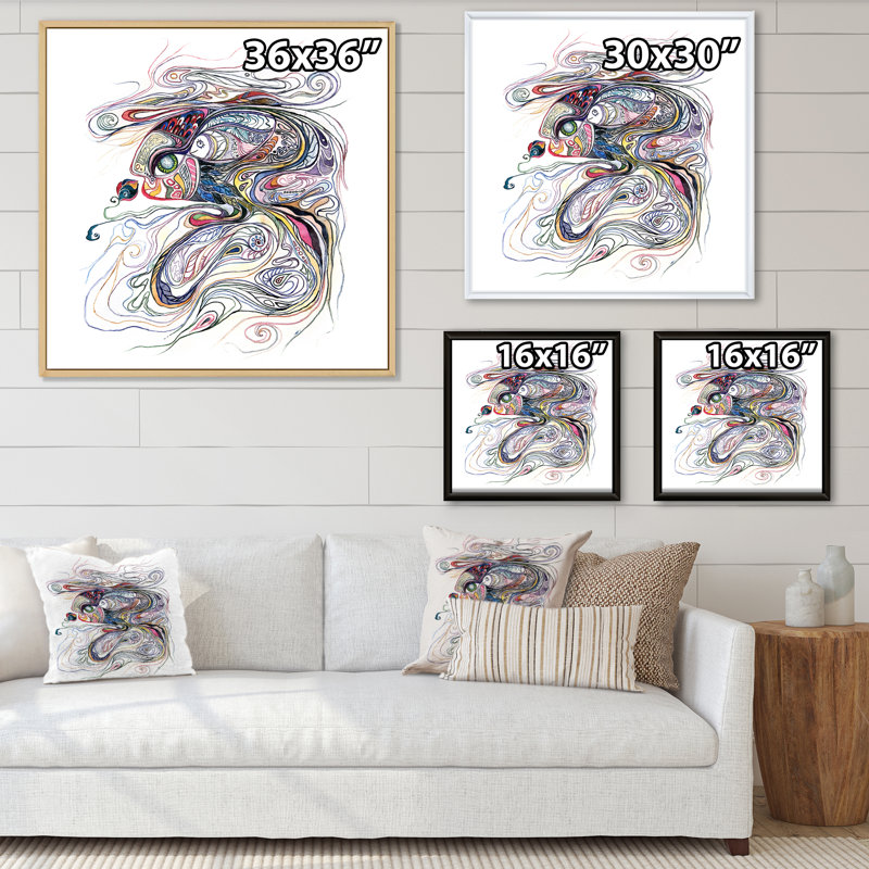 «Magic Mother Fish», peinture sur toile, H 37 po x l 37 po x P 1,5 po, Cadre noir
