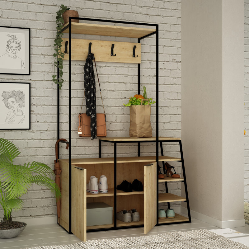 Pal 116 cm W Hallway Set with Shoe Storage, Oak