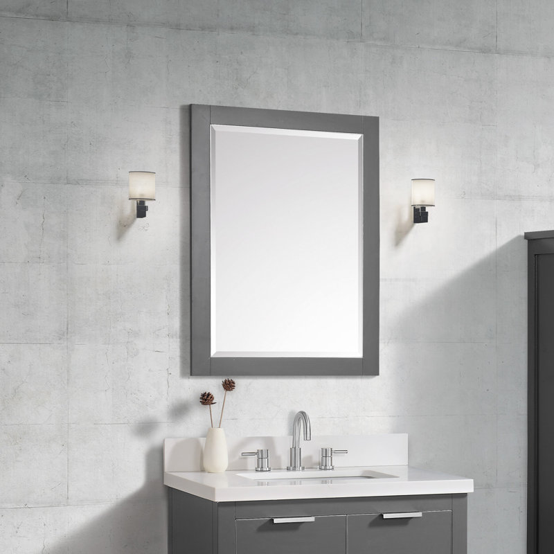 Mason Rectangle Solid Wood Beveled Mirror, Twilight Gray w/ Matte Gold, 32" H x 28" W