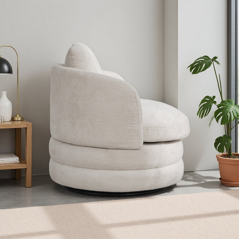 30"W Modern Round 360° Swivel Barrel Accent Chair With Pillow, Chenille Upholstered Comfy Barrel Armchair Single Club Sofa Chair For Living Room