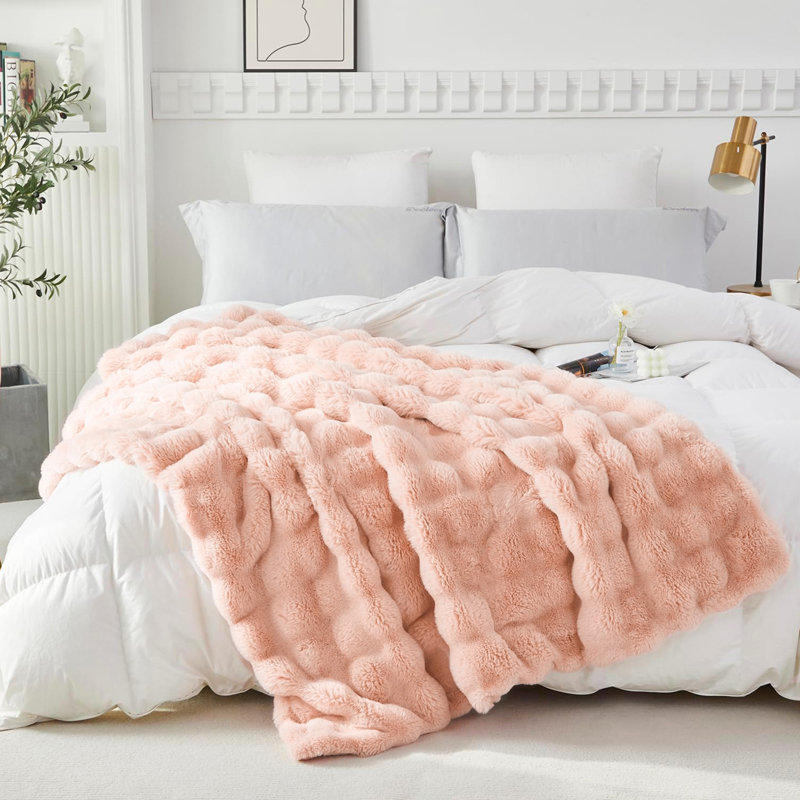 Jeté en fausse fourrure super doux, Rose