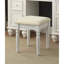 Coiffeuse 1 pièce avec tabouret, style transitionnel, fini blanc, miroir à 3 faces, bois massif, tiroirs de rangement décoratifs avec poignées boutons