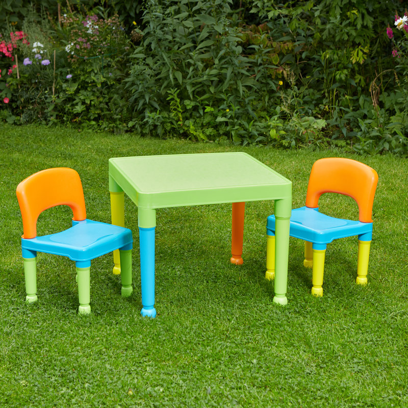 Youngs Kids 3 Piece Square Interactive Table and Chair Set, Green/Multicolor