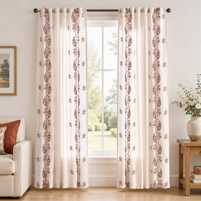 Linen Blend Embroidered Farmhouse Curtains