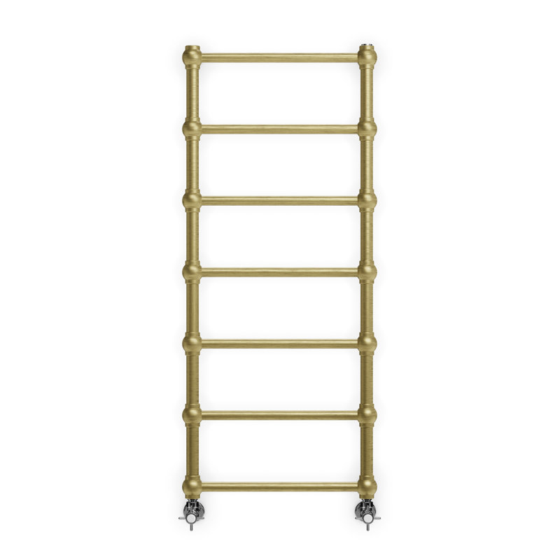Retro Traditional Heated Towel Rail, 117cm H x 50.4cm W x 10.2cm D, Brass