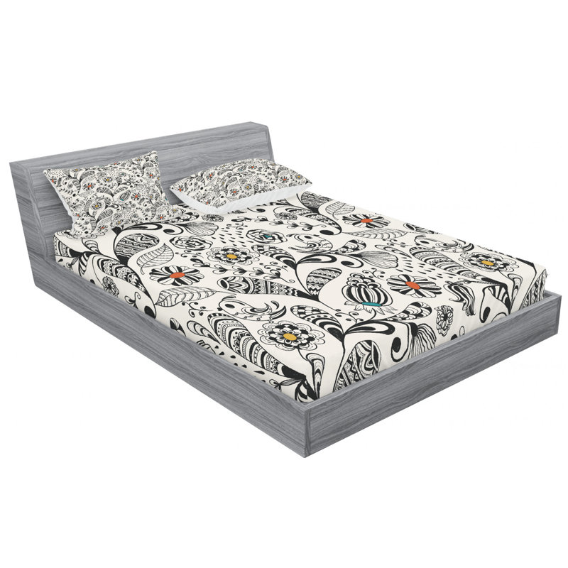 Microfiber Floral Sheet Set, Queen Sheet Set with Fitted Sheet