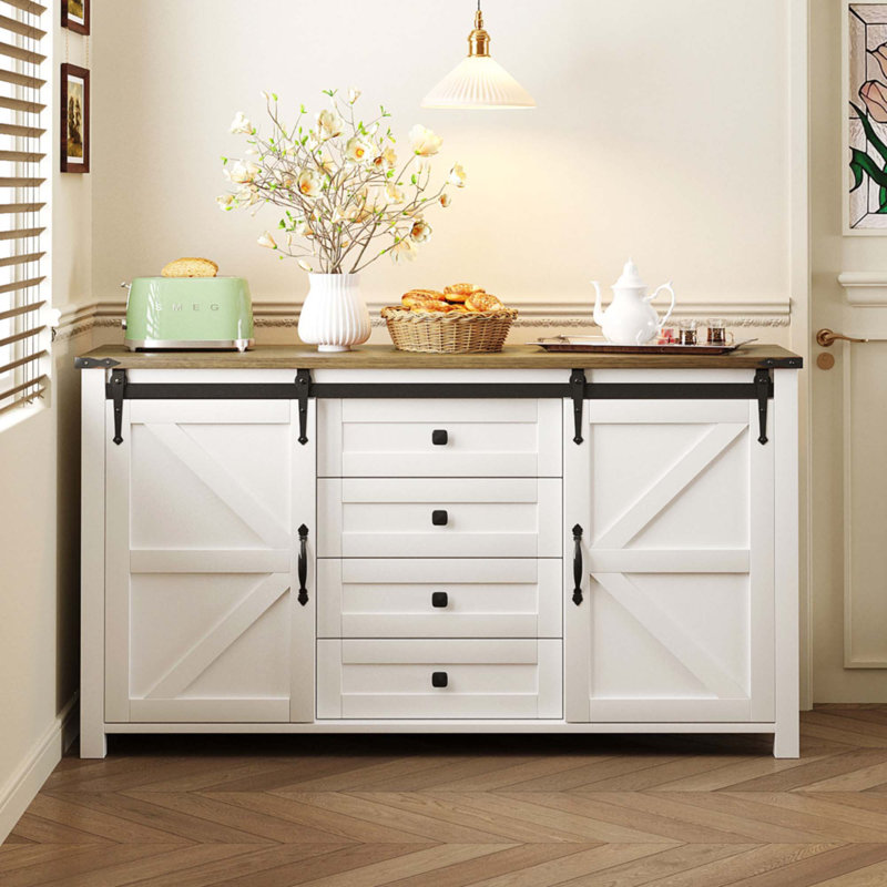 55.1-Inch Sideboard With Storage, White/Walnut