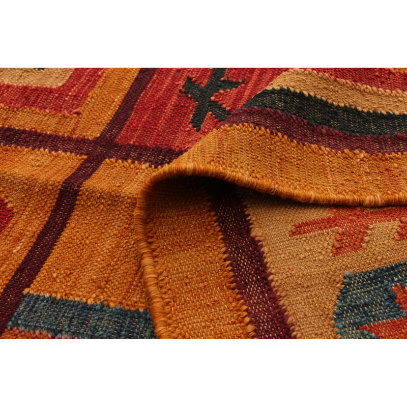 Tapis brun clair / orange en laine fait à la main Adaleia