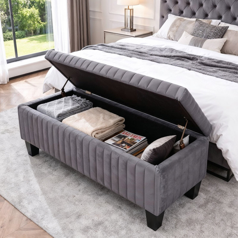 Melrose Upholstered Ottoman Storage Bench, Grey