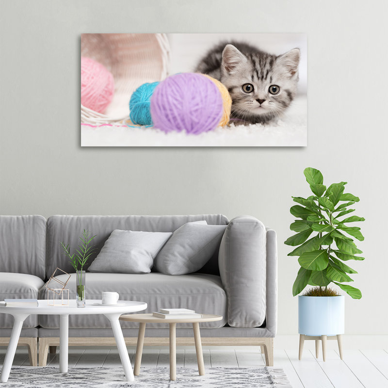 Cat With Hanks - Wrapped Canvas Print