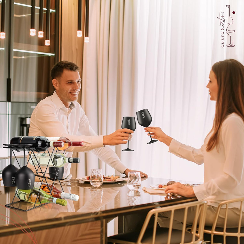 Support à vin de comptoir, pouvant contenir 8 bouteilles et 4 verres, support à vin moderne pour la cuisine, la salle à manger ou le salon