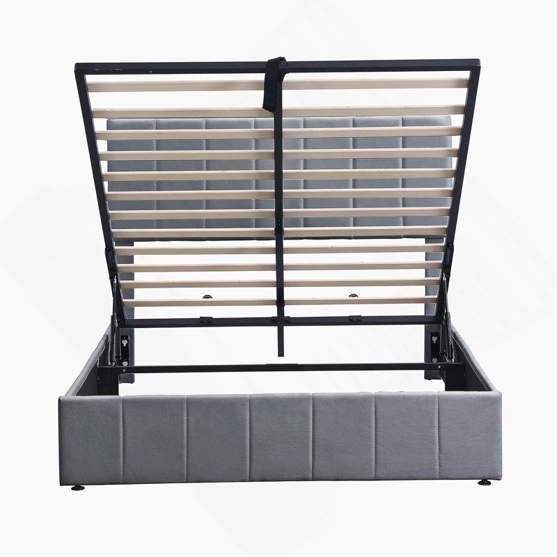 Lit plateforme double avec système de rangement hydraulique - gris, Double