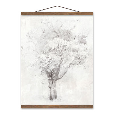 Arbre, dessin au crayon suspendu sur toile