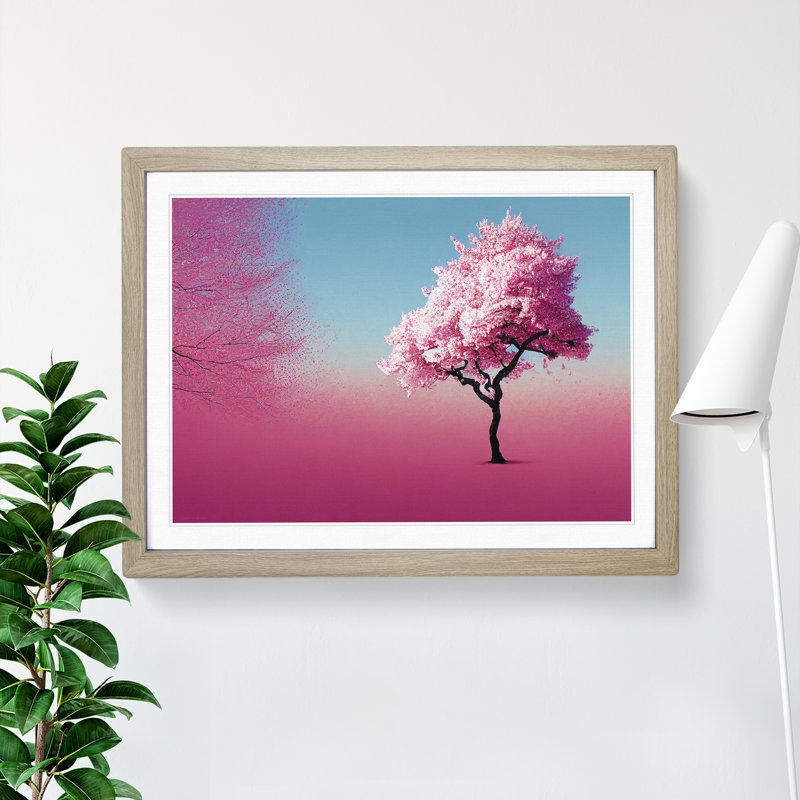 Artsy Cherry Blossom Tree 1 Piece Single Picture Frame Wall Art, 34cm H x 46cm W, Grey