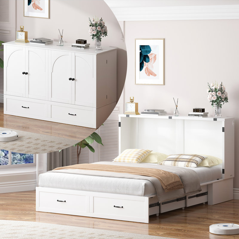Grand lit escamotable avec charge USB, capacité de 1000 lb, sans matelas