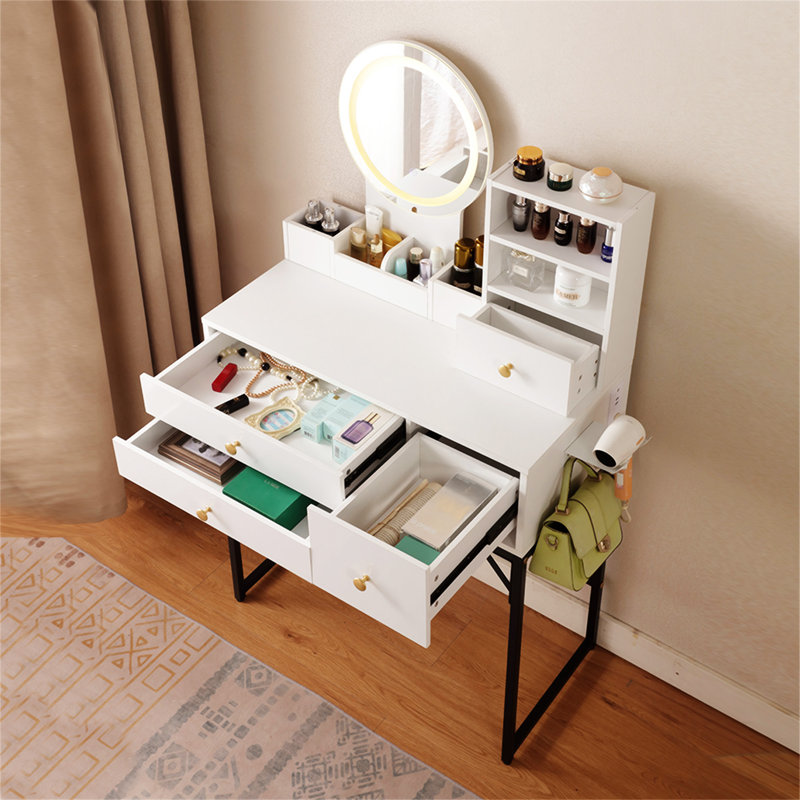 Bureau de coiffeuse avec miroir lumineux et prise de courant