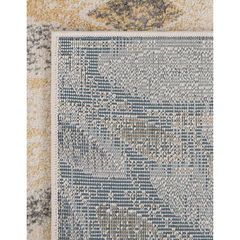 Aamia Abstract Gray/Blue Area Rug, Yellow, Square 8'