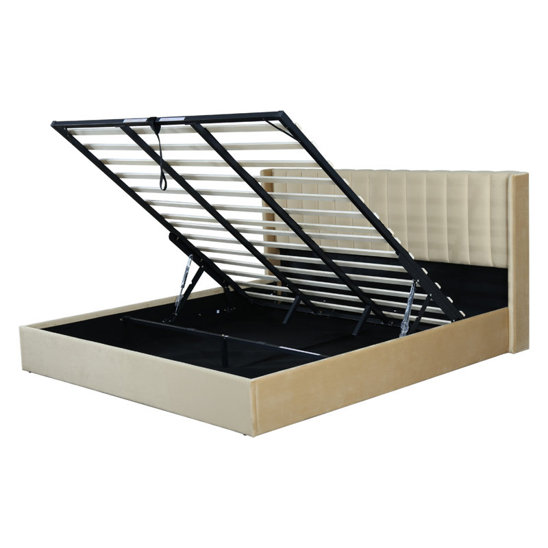Lit plateforme avec rangement Daizia, Très grand, Or pâle