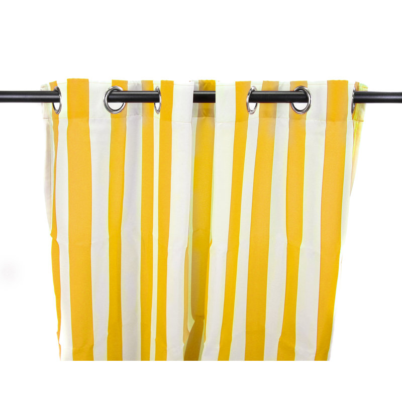 Stripe 54" x 96" Grommet Semi-Sheer Outdoor Curtain Panel, 54" W x 96" H, Striped Dandelion Yellow