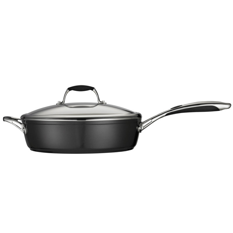 Poêle à frire en aluminium antiadhésif avec intérieur en céramique de luxe en céramique avec couvercle en céramique de luxe de 11 po, de couleur noire métallique, fabriqué en Italie