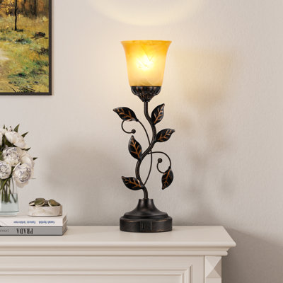 17'' Retro Traditional Bedside Lamp with Touch Control and Charging  Ports