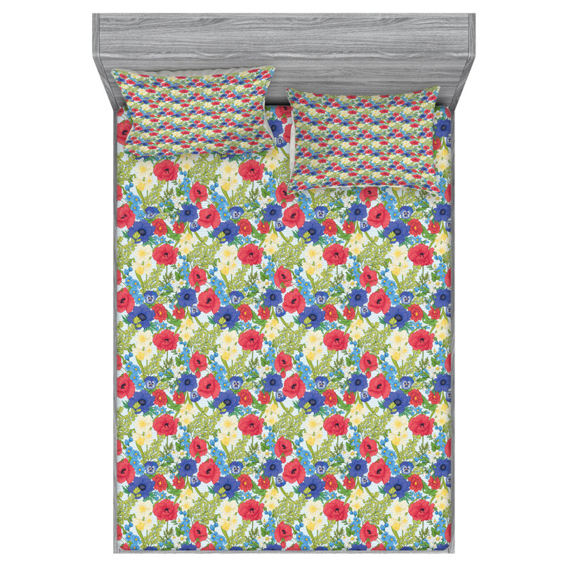 Microfiber Floral Sheet Set, Queen Sheet Set with Fitted Sheet
