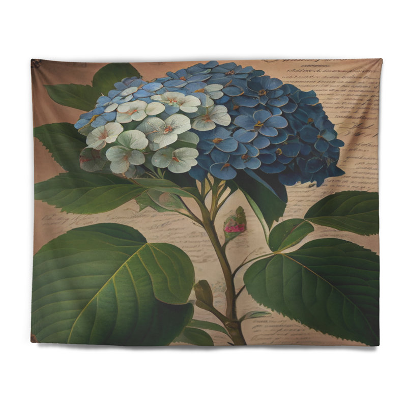 Blossoming Hydrangena In Retro Colors I Polyester Tapestry, 50" H x 60" W