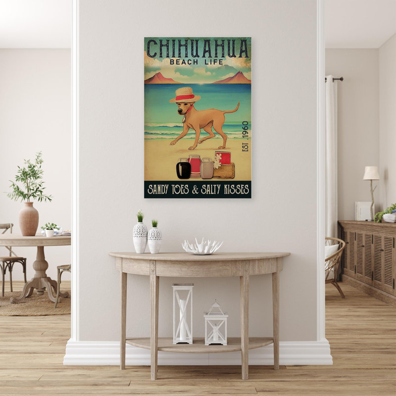 Thisnes Chihuahua Beach Life - 1 pièce, reproduction d'art graphique sur toile tendue, L 24 po x H 36 po