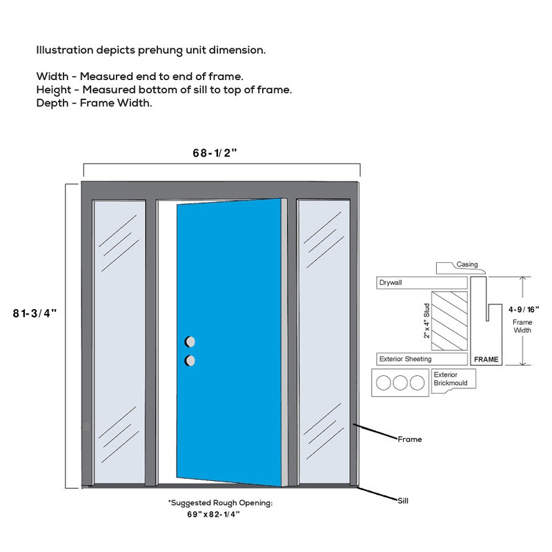 Portes d'entrée pré-fixées, Droite / vers l'intérieur, H 81,75 po x l 68,5 po x P 4,563 po, Gelé