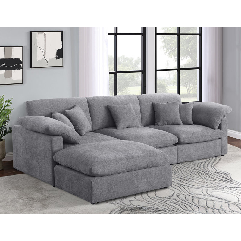 152" Modern Simple U-Shape Sofa, Dark Gray