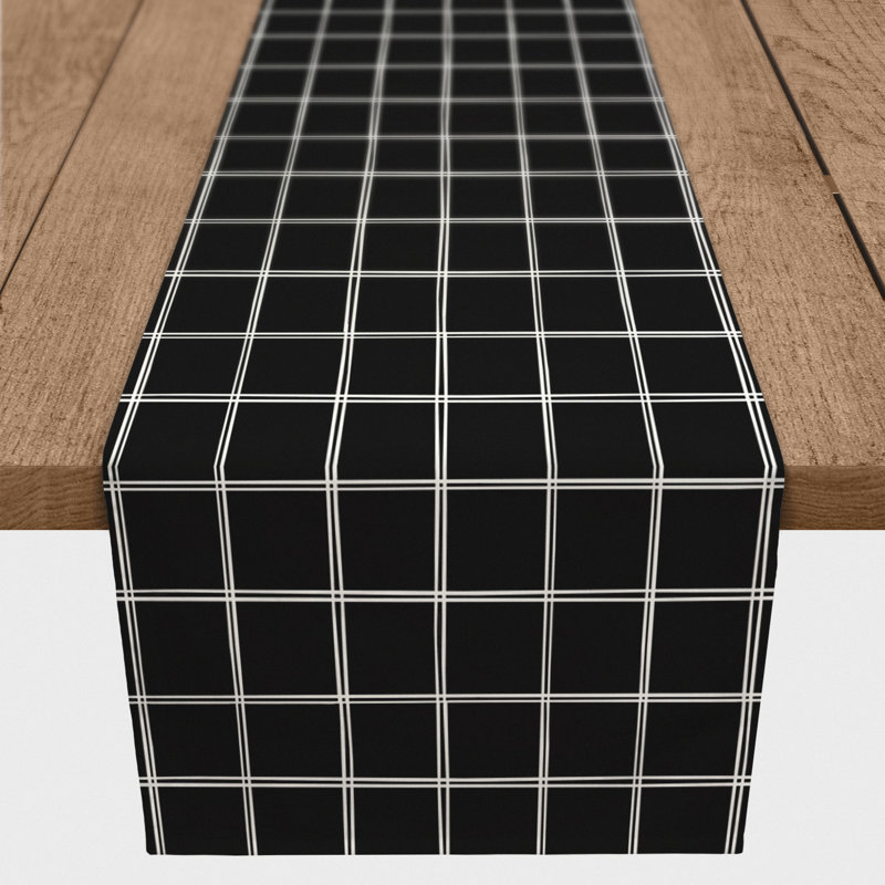 Askerby Roughhexagon Table Runner, 72" x 16", Black, Minor Hand Drawn Plaid