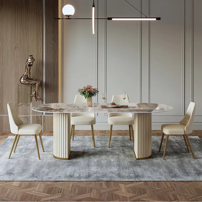  Table de salle à manger moderne minimaliste ovale avec plateau de table en pierre frittée