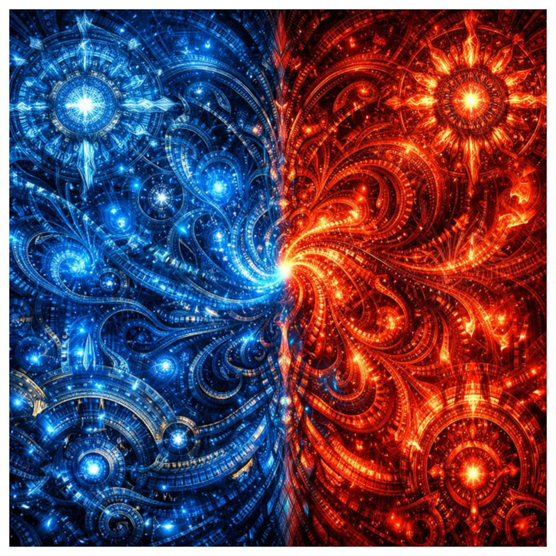 Rideaux de douche très longs à motif fractal bleu et rouge, 70in W x 72in H