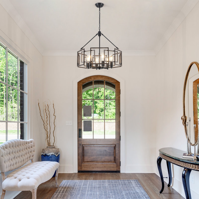 6 - Light 24.02" Dimmable Large Modern Industrial Metal Geometric Drum Hollow Chandelier for Living Room Kitchen Island Foyer Bedroom