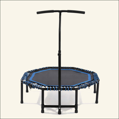 Le trampoline de remise en forme pliable de 48 pouces conçu pour les adultes, dispose d'un guidon réglable, supporte une charge maximale de 450 livres, est fabriqué avec des cordes élastiques robustes, assure une performance stable et silencieuse