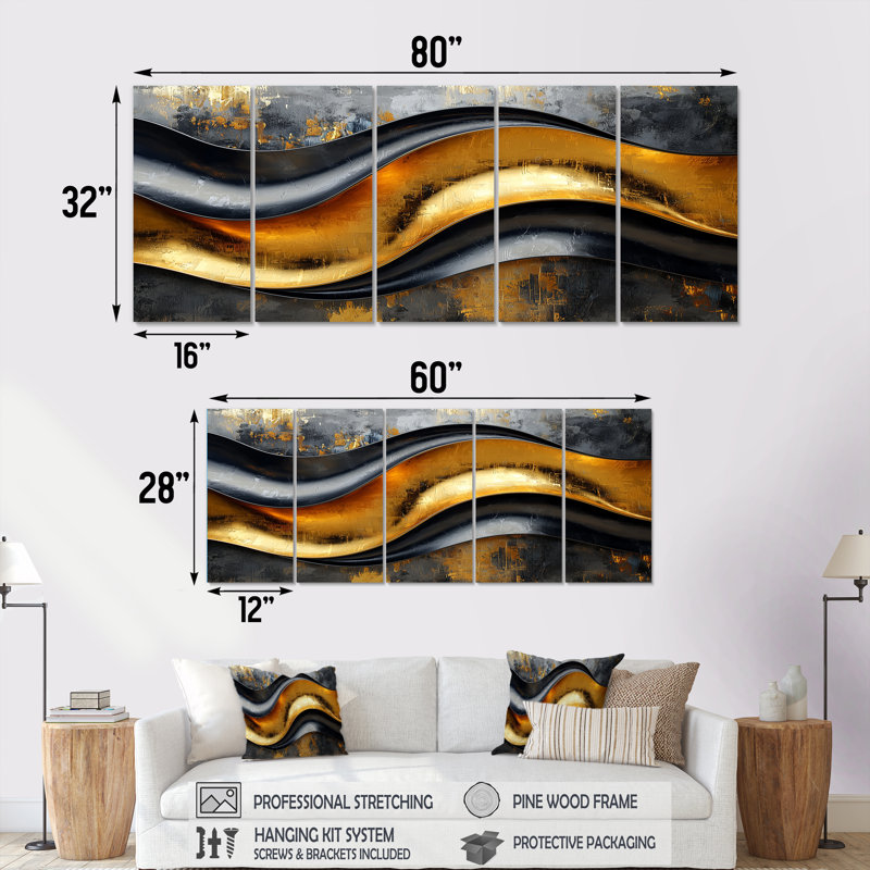 «Geometric Cooper Waves II», art mural abstrait en spirale, décoration murale moderne, H 28 po x l 60 po, 5
