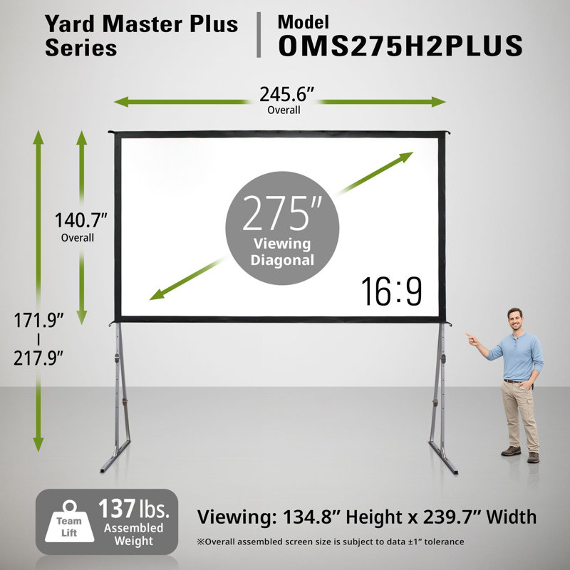 Yard Master Plus, 275 po Diag, 16: 9, écran de projection intérieur / extérieur portable blanc mat, sac de transport