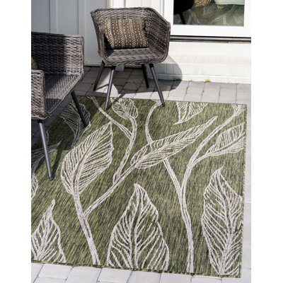 Tapis intérieur / extérieur à motif floral vert / gris Zenon