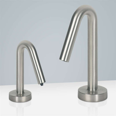 Fontana Luigi Inverted V-Shaped Brushed Nickel Finish Touchless Dual Automatic Commercial Sensor Faucet & Automatic Soap Dispenser