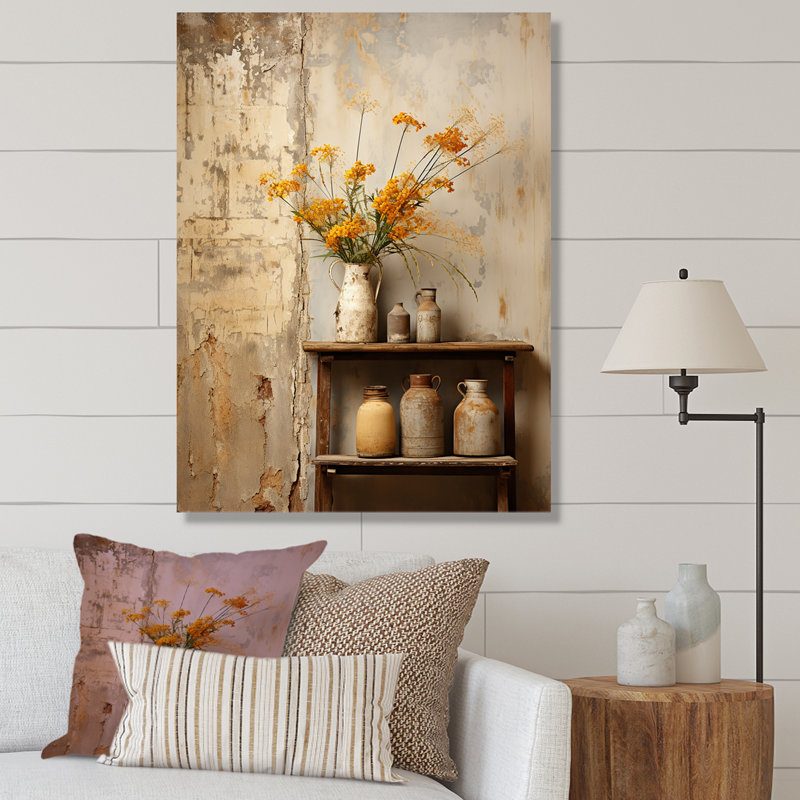 Décoration florale rustique charme poterie I - Boho, H 32 po x l 24 po x P 1 po, Toile tendue