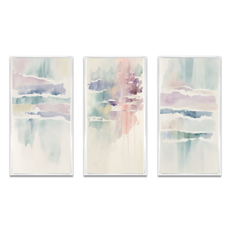 «Quietude in Mute Pastel», ensemble de 3 impressions, H 40 po x l 60 po, Cadre flottant blanc