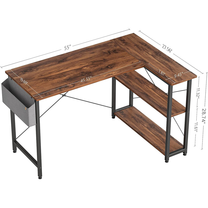 Anacleta L-Shape Desk, 28.7" H x 55" W x 27.5" D, Brown