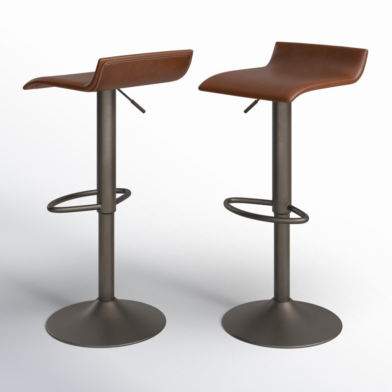 Camargo Swivel Upholstered Faux Leather Adjustable Height Counter Stool with Steel Frame, Medium Brown