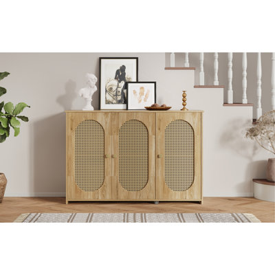 Retro 3-Door Sideboard With Large Storage Space Artificial Rattan Doors And Metal Handles by George Oliver