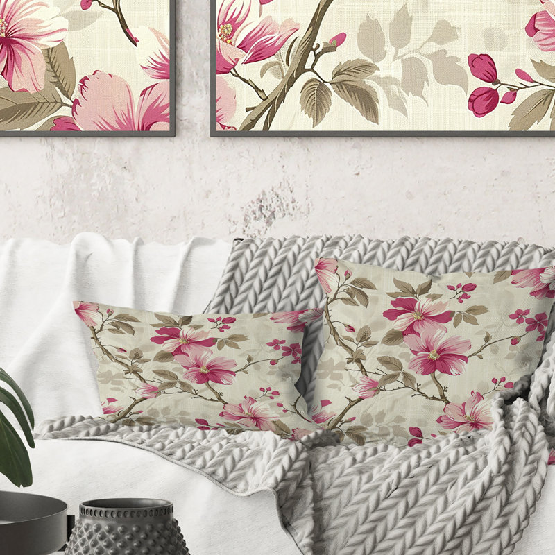 Coussin rose rose et vert Garden Dreams III - Modern, H 18 po x l 18 po