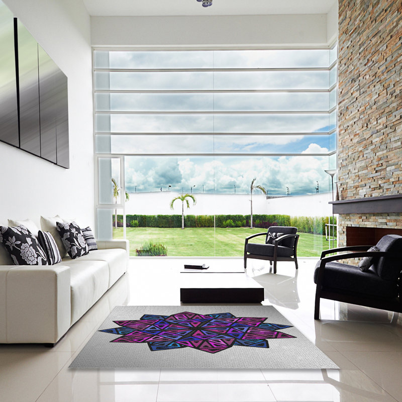 Tapis géométrique gris / mauve, Carré 4 pi