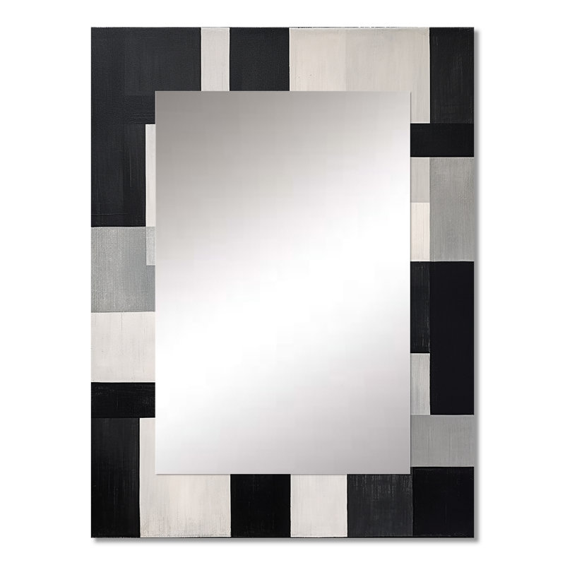 Black And White Cuboids Dream I - Modern Wall Mirror, 32" x 24"