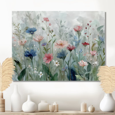 Green Blue Wildflower Meadows - Wildflowers Wall Art, Blue Floral Canvas Print