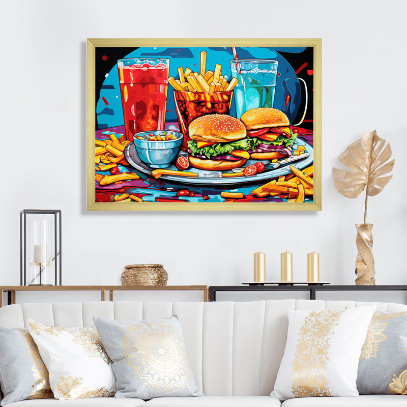 Pop Fast Food Hamburger Meal II, Cadre doré à une seule photo, H 30 po x l 40 po x P 1,5 po