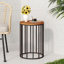 Table d'appoint d'extérieur cylindrique avec plateau rond en bois massif et structure en métal